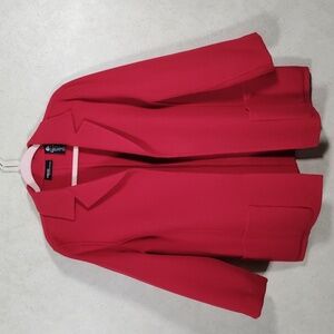 01W04 Valerie Stevens red Woolmark wool open front blazer M
